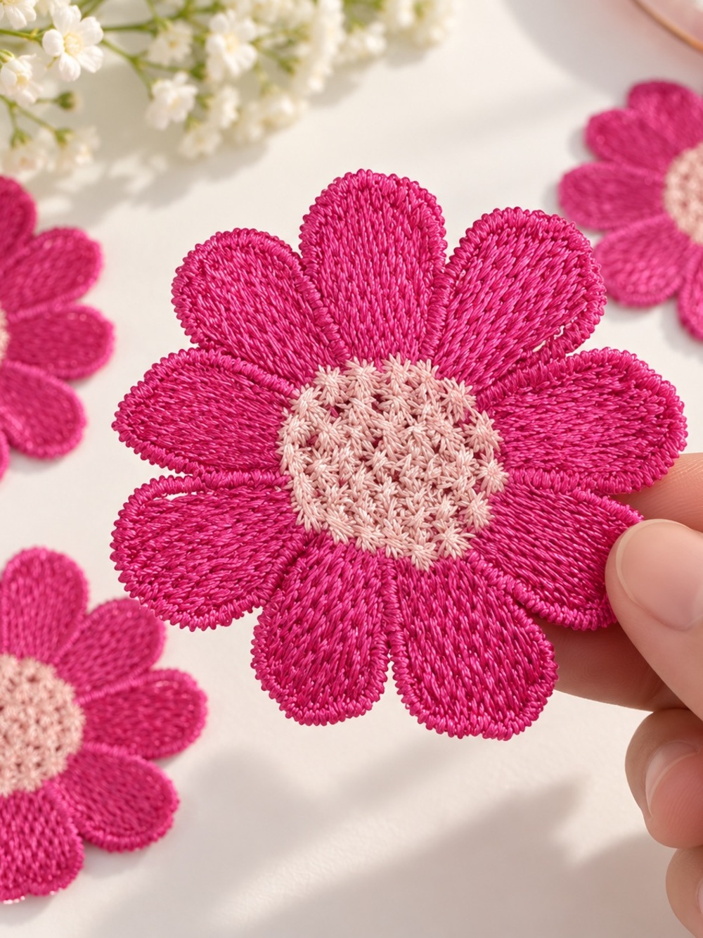 3pc Pink Daisy Flower Embroidered Appliqué Patches | Sew On | New